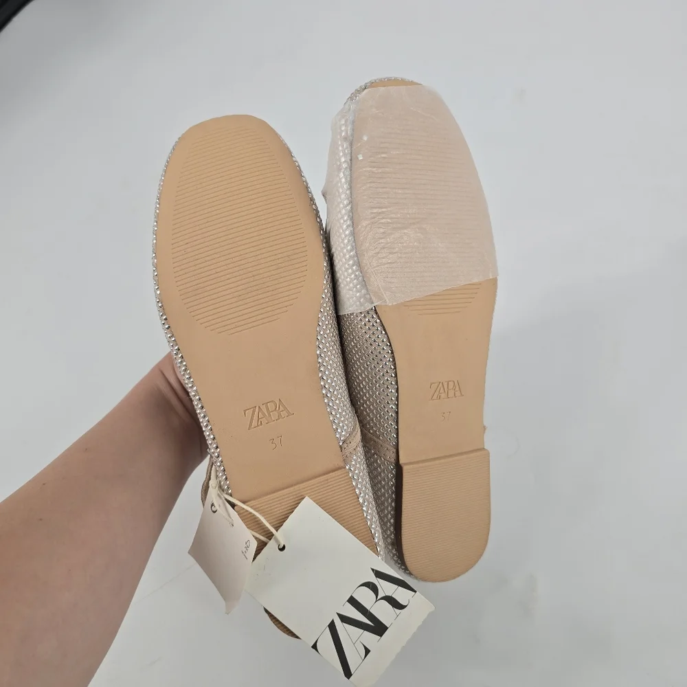 Zara Girl's Studded Beige Ballet Flats Size 37 US 5